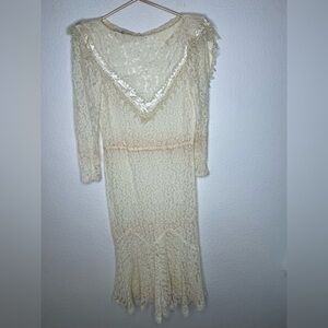 Jessica McClintock dress vintage bridal sz 13 Cream Lace Long Sleeve floral